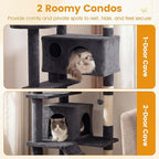 PETSITE 52-inch Cat Tree, Multi-Level Cat Tower with Sisal Scratching Posts, 2 Comfy Condos, Plush Padded Soft Top Perch, Dangling Balls, and Climbing Ladder, Ideal for Indoor Cats (Dark Grey)