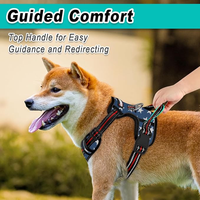 BARKBAY Dog Harness No Pull Mesh for Large Dogs - Adjustable, Reflective, Comfortable, No Choke, Heavy-Duty - Perfect for Outdoor Training, Walking, and Hiking - Strong & Durablee- XL & Blue Star Mesh