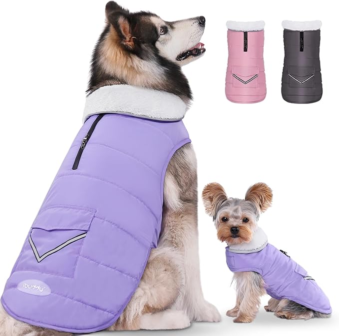 iBuddy Dog Winter Jacket for Extra Large Dogs, Easy on 3XL Dog Snow Coat Velcro Waterproof Pet Puffer Clothes with Harness Hole Adjustable Reflective Quilted Pet Cold Weather Vest for Girl Female