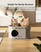 DownyPaws Cat House for Indoor Cats, Cat Bed Cave for Multiple & Large Cats Up to 22 Lbs, Scratch Resistant, Foldable Peekaboo Kitten Caves Tunnel Enclosed Bed, PeekaPurr, Light Gray