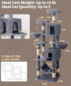 AMHANCIBLE Cat Tree, 70 Inch Cat Tower for Indoor Cats, Multi-Level Cat Tree with Scratching Post, Hammock, Hanging Basket, Large Cat Condos for Adult Cats Kittens, Grey, PT18GY