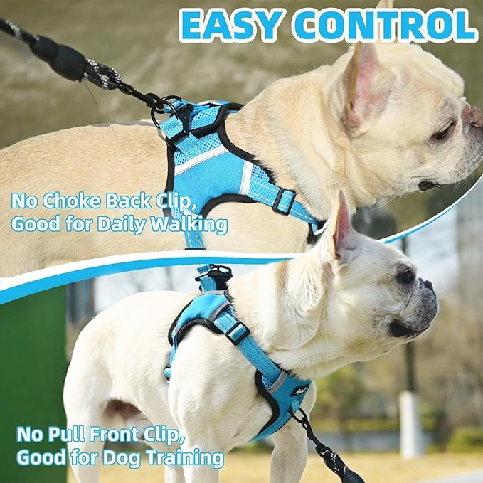 PUPTECK No Pull Dog Harness Small Medium Sized Dog, Adjustable Reflective Escape Proof Easy Control, Comfortable Soft Padded Step in Pet Vest Harness, Blue, M