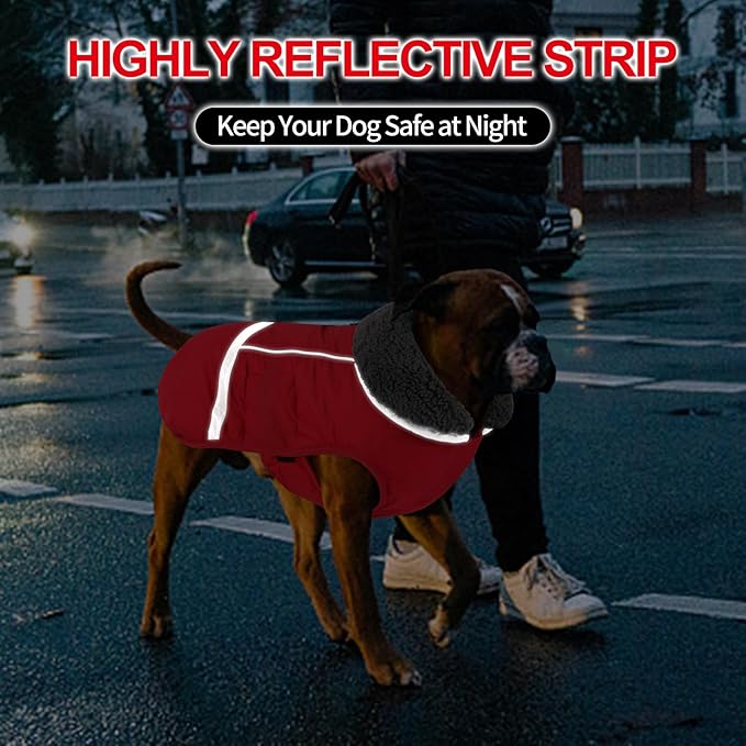 Doglay Dog Coat, Waterproof Dog Jacket Pet Winter Coat for Cold Weather with Thicken Furry Collar, Reflective Puppy Winter Jacket Warm Fleece Lining for Small Medium Large Pets
