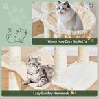 Taoqimiao 71 Inches Cat Tree for Large Cats 20lbs+, 3 Giant Perches, Multi-Level Cat Tree Tower, Widened Cat Condo with 9 Scratching Posts, Luxurious Hammcock & Basket, Beige, MS034M