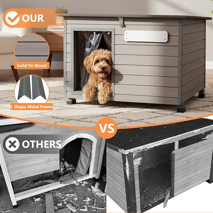 Dog House Outdoor & Indoor Anti-Chewing Iron Frame Dog Kennel Easy Clean and Assemble Openable Roof for Small to Medium Dog Breeds (32" L X 12" W X 25" H)