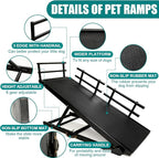 CypherX Dog Ramp for Couch or Bed, 18" W Folding Wooden Pet Ramp with Anti-Slip Rubber Mat & 3 Removable Safety Side Rails, 6 Adjustable Height from 17" to 29" for Small & Large Dogs & Cats