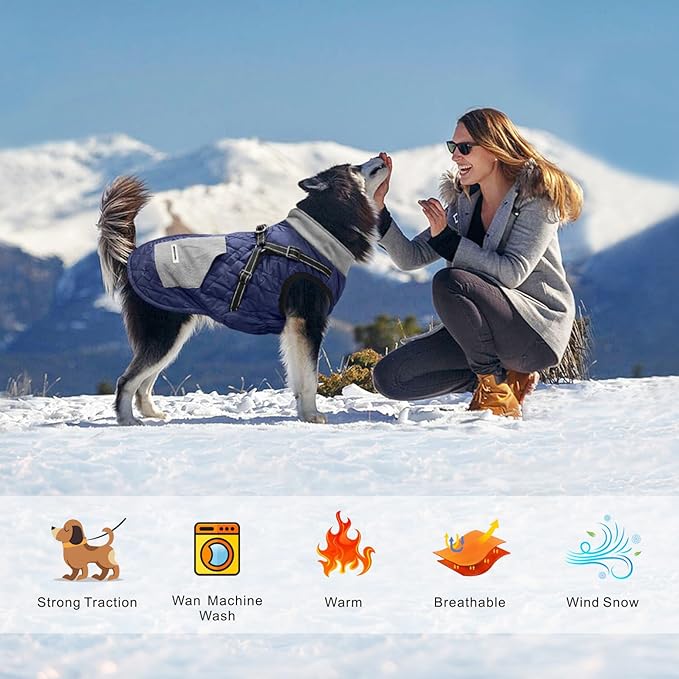 Mosucoirl Warm Dog Coats Pet Clothes, Waterproof Dogs Jacket Reflective Pet Outfits Winter Dog Cold Weather Coat Cozy Snow Jackets Vest for Small Medium Large Dogs Puppy Doggie (NavyBlue, L)
