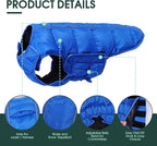 Kuoser Dog Puffer Jacket Warm Dog Coat for Small Medium Dogs, Windproof Reflective Pet Padded Vest Cold Weather Clothes Puppy Snowsuit with Hook & Loop Coats, Easy On/Off, Blue M