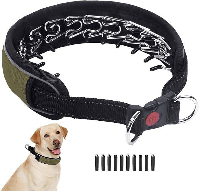 Martingale No Pull Dog Collar for Large Medium Dogs Training Walking, Heavy Duty Nylon Reflective Adjustable Anti Pull Slip Collar with Buckle M Army Green