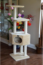 Cat Tree - Beige, 3-Level Condo -Faux Fur Cat Tower - Easy Assembly - Up to 20 lbs