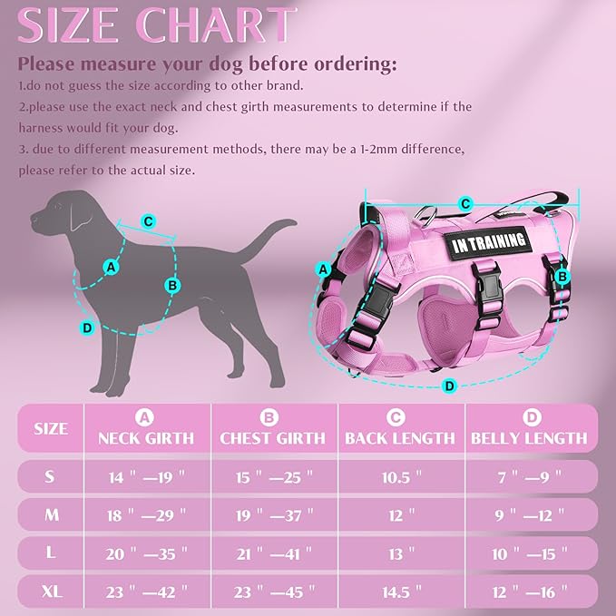 WINSEE Escape Proof Dog Harness, Service Working Molle Harness with Double Handle, Tactical Pet Vest with 4 Patches for Small Medium Large Dogs Walking Hiking Hunting