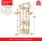 77-Inch Tall Cat Tree, Multi-Level Large Cat Tower with 4 Hammocks, 2 Padded Perches, Cat Condo, Sisal Scratching Posts and Hanging Toys for Adult Cats, Beige