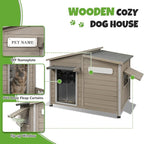 Large Outdoor Wooden Dog House, Weatherproof Dog Houses with Adjustable Vent Windows, Alloy Chew-Resistant Frame, Removable Floor for Medium & Large Dogs, (43.5" L x 29.5" W x 33.5" H)