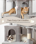 Heavy Duty Cat Tree for Indoor Cat, 74 Inch Cat Tower with Scratching Post, Hanging Basket, Cat Condo with Large Platform for Large Cats, PMT04GY, Grey