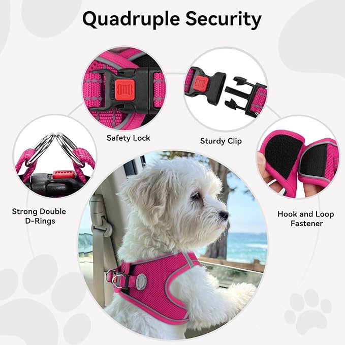 Joytale Small Dog Harness, Breathable Mesh Step-in Vest, Reflective Soft Padded Harnesses for Small and Medium Dogs, Hot Pink, M