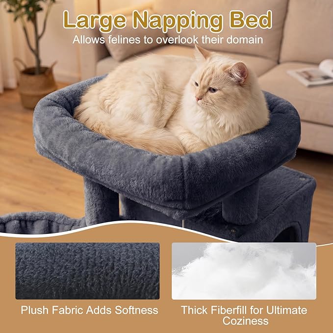 DORTALA Cat Tree for Indoor Cats, 33.5" Cat Tower with 2-Storey Condo, Top Perch, Sisal Scratching Posts, Dangling Ball, Platform, Multi-Level Pet Climbing Furniture Activity Center (Dark Grey)
