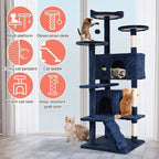54in Cat Tree Cat Climbing Tower with Scratching Post, Cats House Perch Kitten Tree Condo Wood Playhouse, Pet Trees Tower for Indoor Cats, Navy Blue