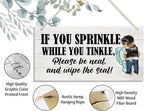 Funny Toilet Wood Decor Sign, If You Sprinkle While You Tinkle Please Be Neat Wipe the Seat! Hanging Printed Wooden Plaque Décor, Bathroom Wall Décor, Wood Wall Sign for Public Restroom 12x6 inch