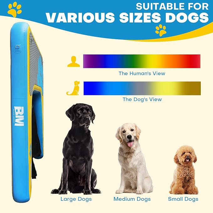 Beyond Marina Dog Pool Ramp - Inflatable Dog Water & Boat Ramp for Lake, Floating Pontoon Dock Ladder with Non-Slip EVA, PUP ON Standard, Extra Large 59" x 47" x 6", Blue/Yellow, Supports 230 lbs