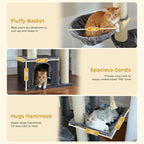 67" Heavy Duty Cat Tree for Indoor Cats Large Adult, XXL Cat Tower with 8 Thick Scratching Posts (φ4.3), Large Perch, Spacious Condo & Big Hammock - for Maine Coon up to 20 lbs, Grey
