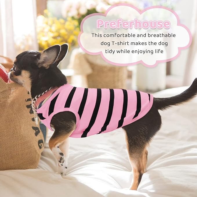 Pet Dog Striped T-Shirt Dogs Cats Cotton Vest Spring Summer Pet Apparel Tee Shirt Suitable for Small and Medium Large Pets French Bulldog Bichon