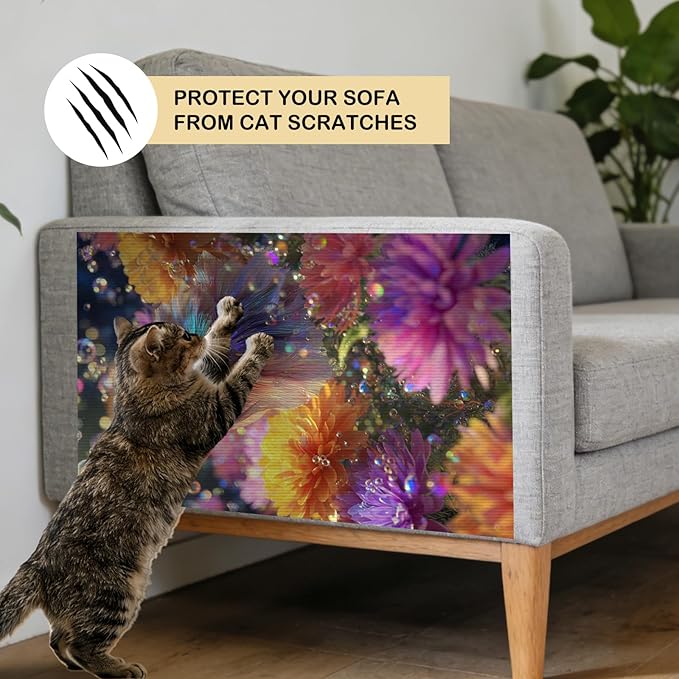 Nuxovilar Cat Scratching Mat 15.3x23.6 Inches Polyester Synthetic Fiber, Colorful Betta Fish & Flowers Print, wall cat Scratcher, Scratch pad, Home Decor, Fish Tank Area, Bedroom (2pcs)