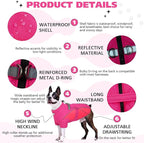 ROZKITCH Dog Winter Coat, Dog Coat for Autumn Winter with Turtleneck, Pet Clothes with Adjustable Waist Strap, Soft Warm Pet Clothing with Reflective Strip for Small Medium Large Dogs Rose Red M