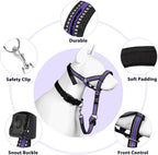 BARKLESS Soft Dog Head Collar, Patented Padded No Pull Head Halter, Training Nose Leash with Safety Link for Medium Large Dogs, Adjustable Muzzle Leash, Easy Control for Walking (L, Purple)