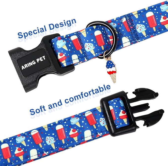 ARING PET Summer Dog Collar, Cute Blue Ice Pop Ice Cream Pet Collars for Puppy Small Medium Large Female Girl Dogs-L, for Daily Walking Training Beach Outdoor Play