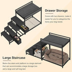 Pet Bunk Bed with Removable Stairs and 2 Drawers, Dogs/Cats Window Perch, Dog Window Seat with Soft Cushion, Ultra-Shallow Steps, Sturdy Metal Frame, Non-Slip, Load Capacity 60 LBS