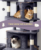 Heavy Duty Cat Tree for Indoor Cat, 71 Inch Large Cat Tower with Scratching Post and Top Perch, Hammock, Big Cat Condo for Adult Cats Kittens, PMT03DG, Dark Grey