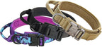 Hotsky Tactical Dog Collar, Adjustable Military Training Nylon Airtag Collar with Handle and Heavy Duty Metal Buckle for Medium Large Dogs, with Airtag Holder and Two Patches（Brown,M）