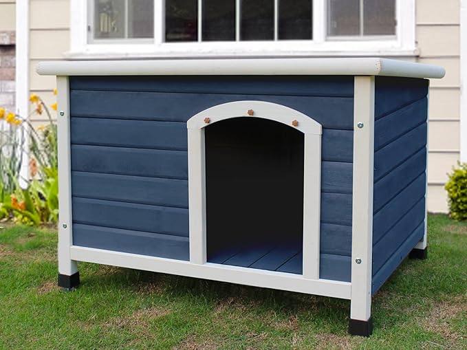 40" Wooden Outdoor Dog Houses, Waterproof Dog House Outside with Window & Door Flap Waterproof Dog House Outdoor Indoor, Assemble Easily-Blue