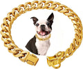 Stainless Steel Silver Gold Dog Collars with Safety Buckle Lock,18K Cuban Link Chain Training Collar,15MM Strong Dog Necklace Heavy Duty Chew Proof for Small Medium Large Dog