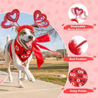 SCENEREAL Dog Valentine's Day Outfit, White Feather Wing & Heart Headband & Bandana Set, Red Puppy Kitty Party Supplies for Small Medium Dogs Cats, Pet Costumes