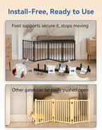 BFNN Metal Short Dog Gate, 16.5" High to Step-Over, Free Standing Foldable Pet Gate, Up to 96" Wide Puppy Fence for Stairs and Doorways, Indoor & Outdoor Use, No Drilling and No Assembly, Black