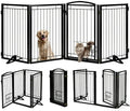 Full Metal Freestanding Dog Gate with Cat Door for Outdoor&Indoor,32" Tall Foldable Dog Fence,80" Extra Wide Freestanding Pet Gate for Large Openings,Stairs,Deck,Yard,Doorways(4 Panels,Black)