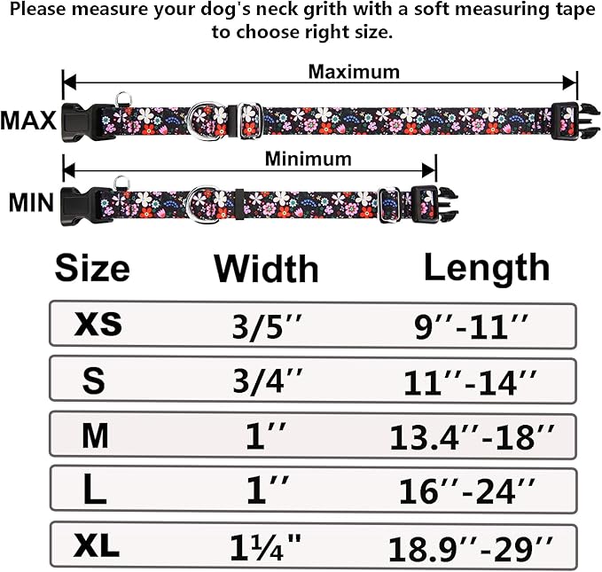 Martingale Dog Collar with Buckle Adjustable Nylon Limited Slip No Pull Training Floral Dog Collars (Black Pink Red, Medium)