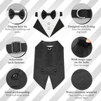 Dog Tuxedo, Formal Dog Wedding Attire Pet Costume Pet Suit and Bandana Set, Waterproof Bithday Party Bow Tie Collar Outfit Puppy Tux (Small)