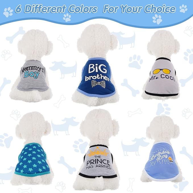 Sadnyy 6 Pack Winter Dog Shirt Boy Pet Clothes Doggy Tee Tank Top Kitten Shirts with Letters for Small Medium Dogs Cats Soft Cozy Chihuahua Vest Apparel for Dog Cat Puppy (Medium)