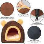Pet Soft Guinea Pig & Rabbit Cozy Hideout House - Small Animal Bed for Guinea Pigs, Rabbits, Hamsters, Rats & Chinchillas Cave Bed (Coffee)