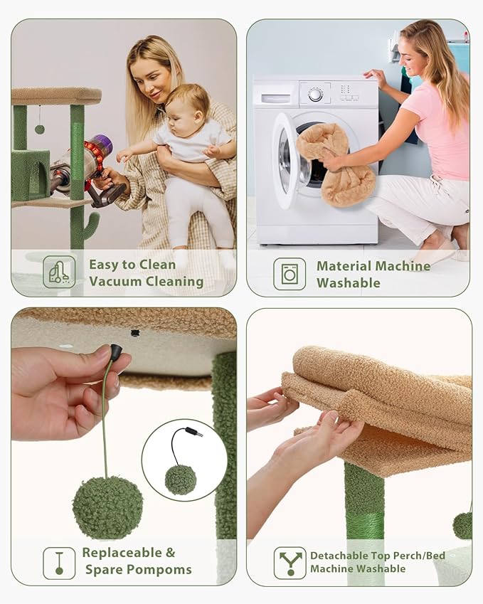 PEQULTI Cat Tree for Large Cats with Metal Frame Big Hammock, Cat Tower for Indoor Cats with 2 Door Condo House, [56.3"=143cm] Multi-Level Cat Shelves with Scratching Posts and Top Perch, Cactus Green