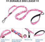 Hotsky Tactical Dog Collar and Leash Set, Heavy Duty Military Airtag Dog Collar with Handle and Metal Buckle for Training and Walking, with Airtag Holder and Two Patches (Pink Camo, M)