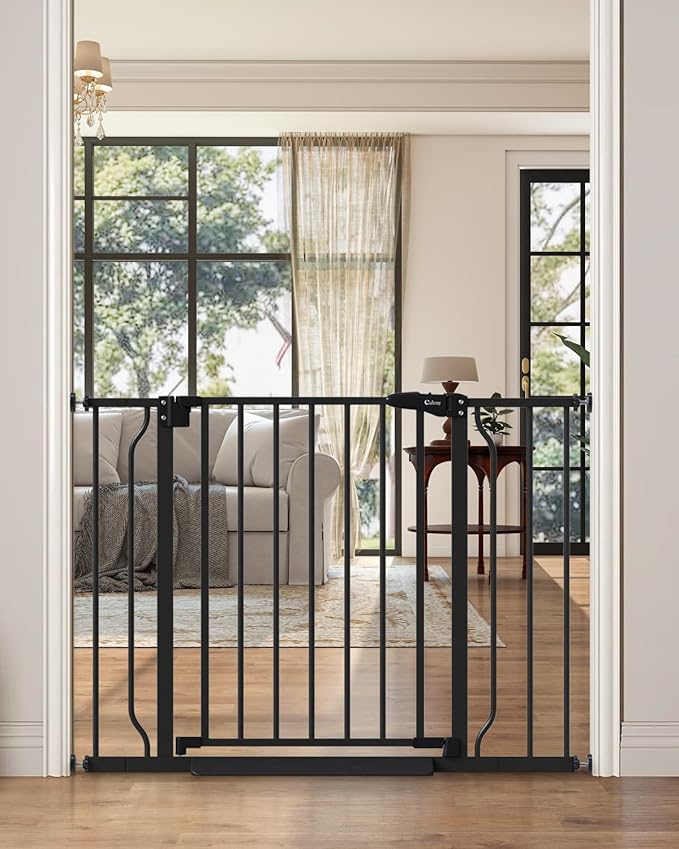 29"-40" Baby Gate for Stairs, Auto Close Stroller Friendly Dog Gate Indoor for Doorways, Pressure Mounted Baby Gate, Easy Walk Through Gate for Children & Pets, Black