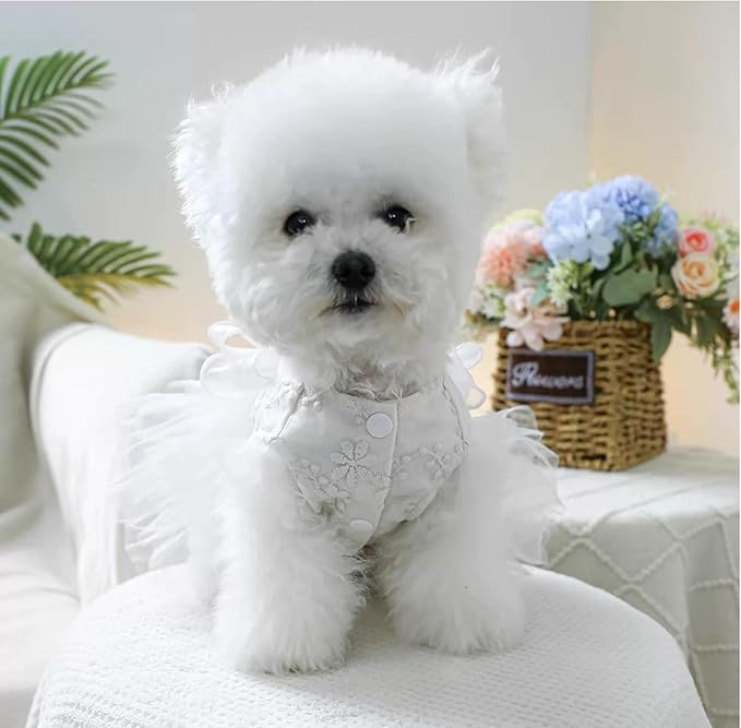 Furbabycare® Elegant Sweet Fashion Puppy Dog Blingbling Princess Skirt Pet Dog Lace Cake Camisole Tutu Dress F-White X-Small