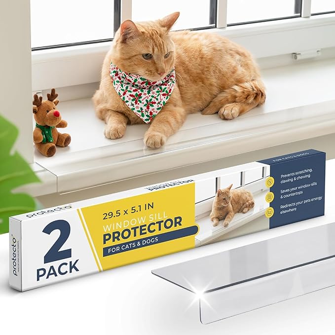 PROTECTO 2-Pack Window Sill Protector from Dogs 29.5 x 5.1 Clear Window Guards from Cats Scratching, Chewing & Clawing | Keep Your Sills Smooth & Paws Safe | Ultra Strong Window Sill Cover Protection