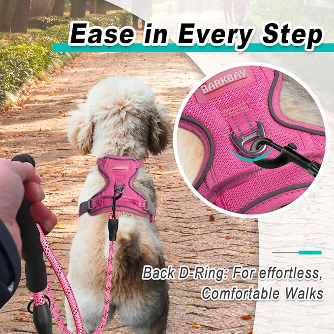 BARKBAY Dog Harness No Pull Mesh for Small Dogs - Adjustable, Reflective, Comfortable, No Choke, Heavy-Duty - Perfect for Outdoor Training, Walking, and Hiking - Strong & Durable - XS & Pink Mesh