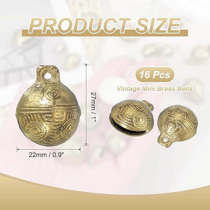 uxcell 16 Pcs Vintage Bronze Jingle Bells, 22mm Tibetan Jingle Bells for Crafts, Small Rustic Decorative Metal Bell for Dog Cat Pet Collar DIY Crafts Home Door Christmas Decor