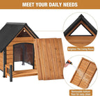 Dog House with Anti-Bite Metal Iron Frame Outdoor Wooden Dog Kennel Indoor Puppy Shelter for Small Medium Large Dogs Weatherproof(Brown)