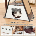 71" Modern Wood Cat Tree for Large Cats—Heavy Duty Tall Cat Tower for Indoor Cats, Multi-Level Cat Furniture with Condo, Large Perch, Scratching Posts & Hammock (Burnt Wood with White Cave)